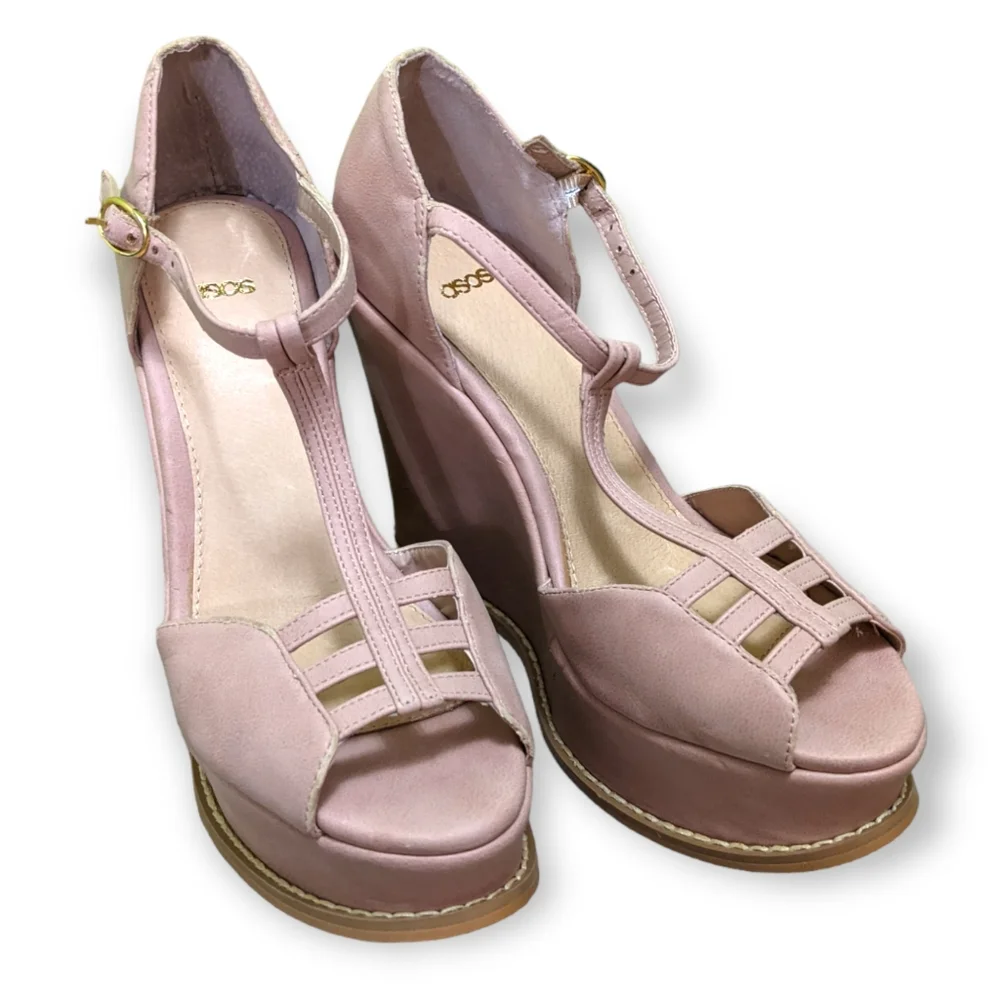 ASOS Pastel Pink Faux Suede Wedge Sandals, US 8 (UK 6)